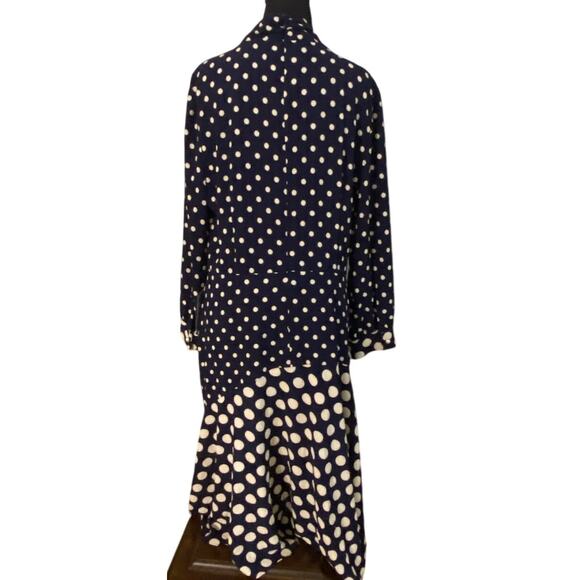 Maggy London Navy White Polka Dot Midi Dress Size 16 NWT High Neck Long Sleeve - Picture 3 of 10
